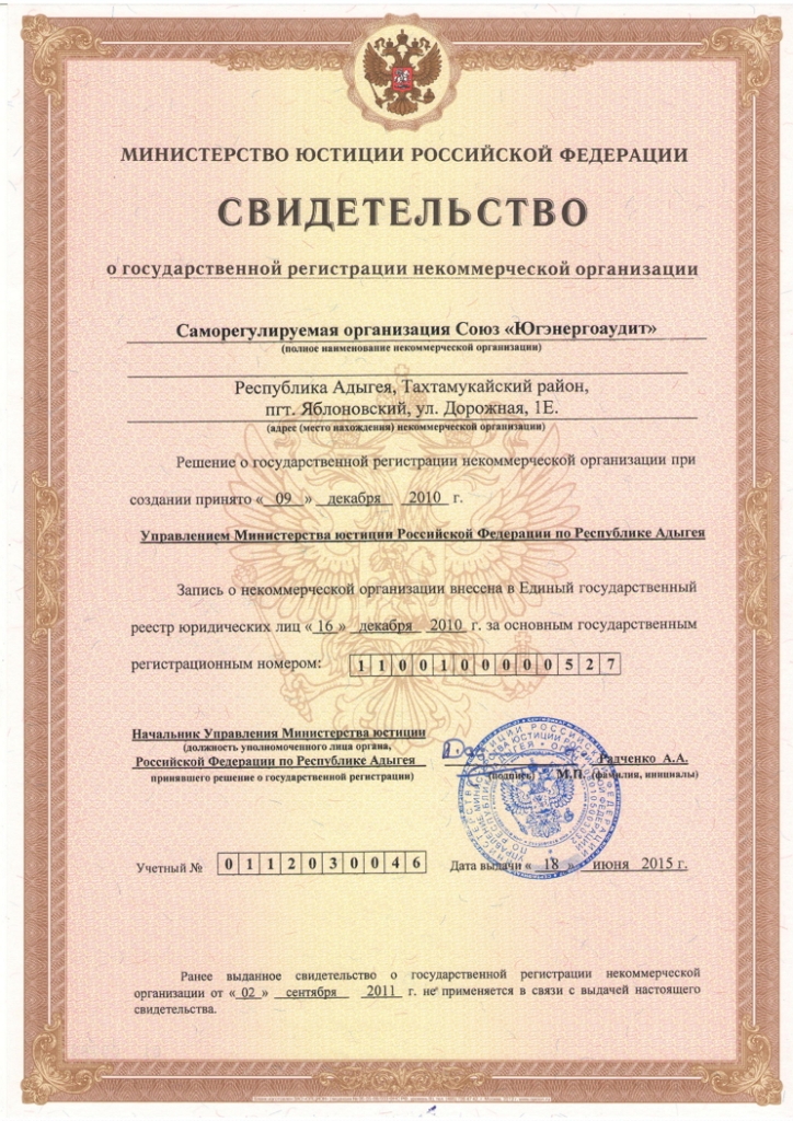 Св-во о гос. регистрации Св-во о гос. регистрации